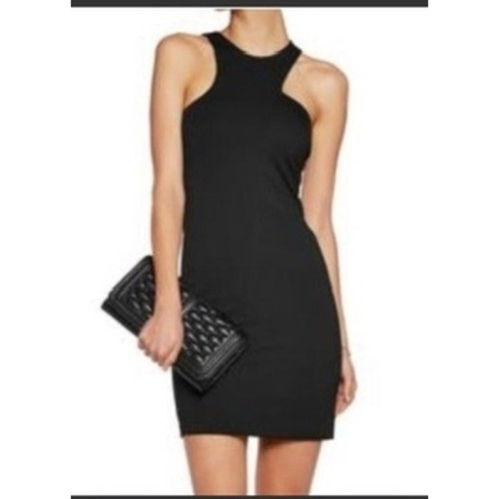 Halston Heritage Asymmetrical Cutaway Sheath Dress Black Sleeveless Size M